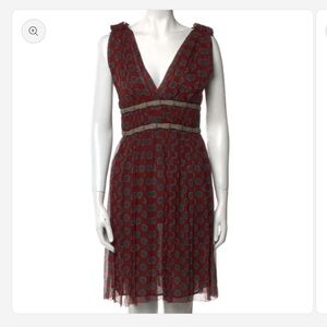 Isabel Marant Red and Gray Patterned Silk Midi Dress